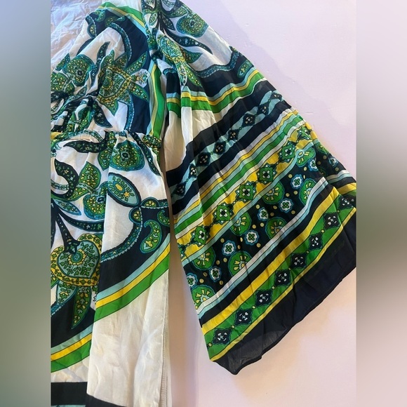 Vintage Y2K Alice & Trixie green blue paisley v-neck babydoll bell slv top sz L - Picture 4 of 9